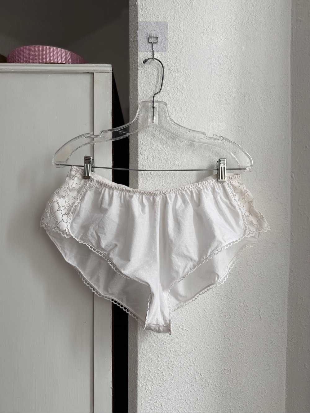 Auden Woven Cotton Lingerie Bloomers shorts white w lace Large